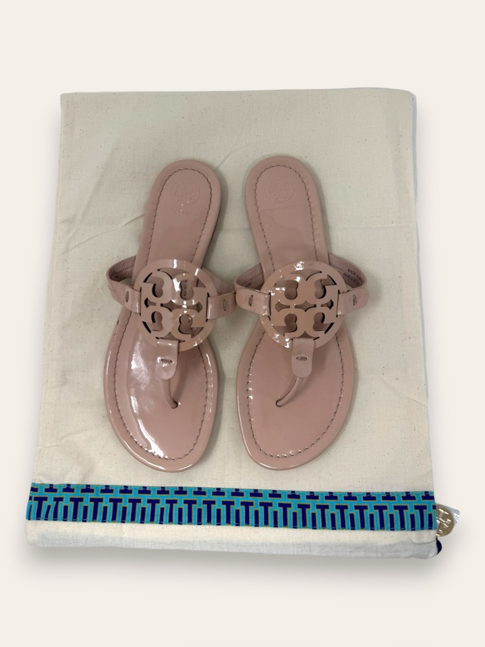 Tory Burch Patent Leather Miller Sandal Light Sand Tan Beige 7 Women’s